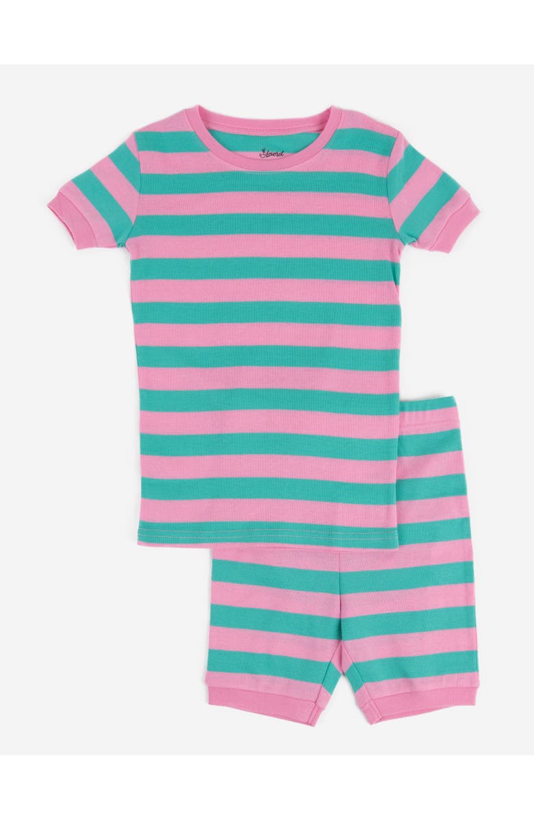 Leveret Kids Cotton Two-Piece Short Pajamas, Stripes & Solids, Main, color, Striped Aqua & Pink