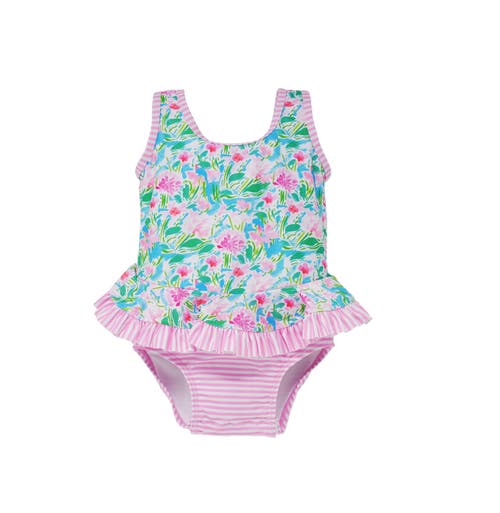 Flap Happy Girl's Upf 50+ Stella Infant Ruffle Swimsuit In Lotus & Lillies