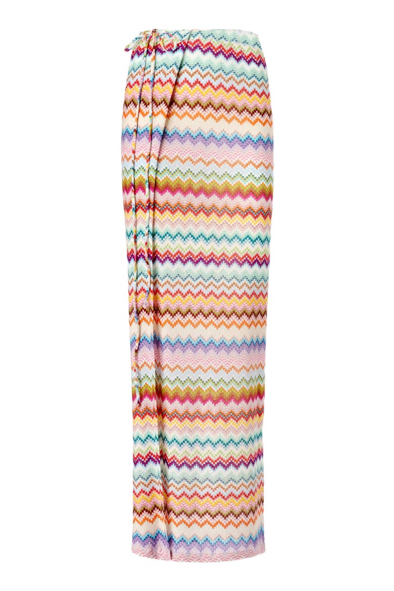 Long Pareo Skirt In Lamé Viscose With Pixel-effect Zigzag Pattern, Alternate, color, Multicoloured