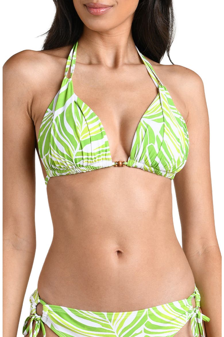 Serene Palm Print Triangle Bikini Top, Main, color, APPLE