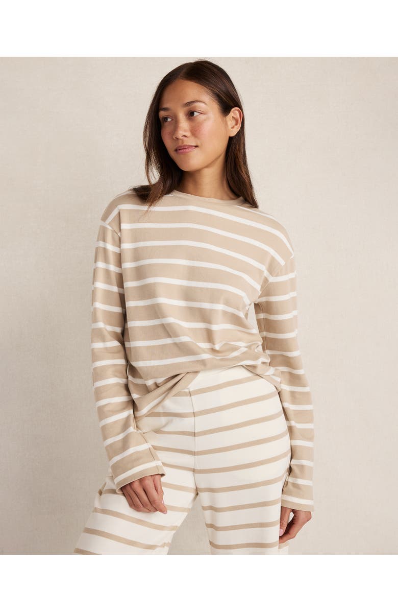 Haven Well Within Brushed Cotton Interlock Stripe Crewneck, Main, color, Willow Bark/Ivory