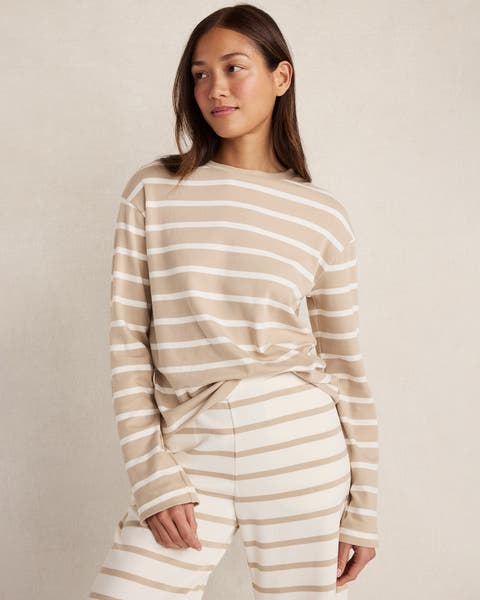 Brushed Cotton Interlock Stripe Crewneck