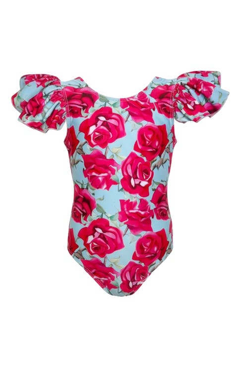 Girls Sun-Kissed Blooms Flutter Sleeve Floral One Piece Swimsuit (Toddler, Little Kid & Big Kid)
