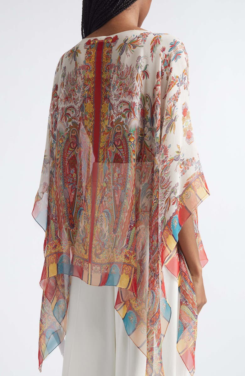Etro Paisley Print Silk Poncho, Alternate, color, Print On White Base