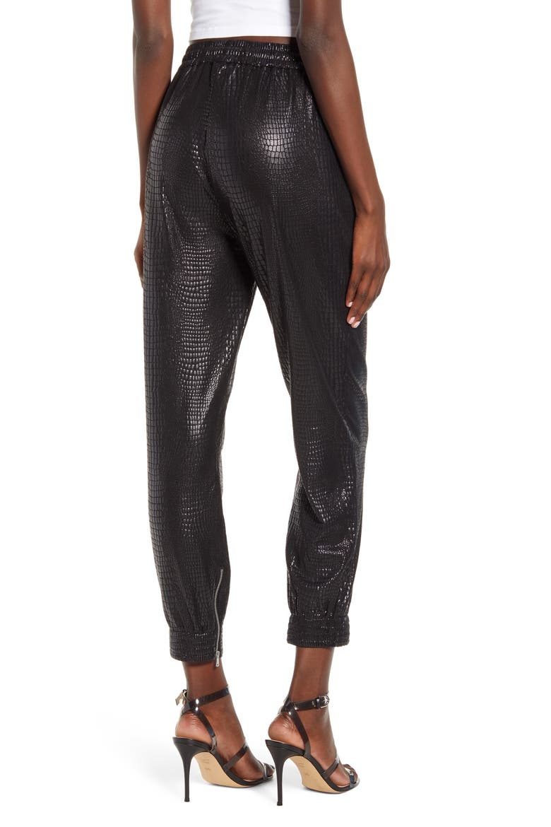 Faux Leather Drape Front Pants, Alternate, color, IRON GIRL