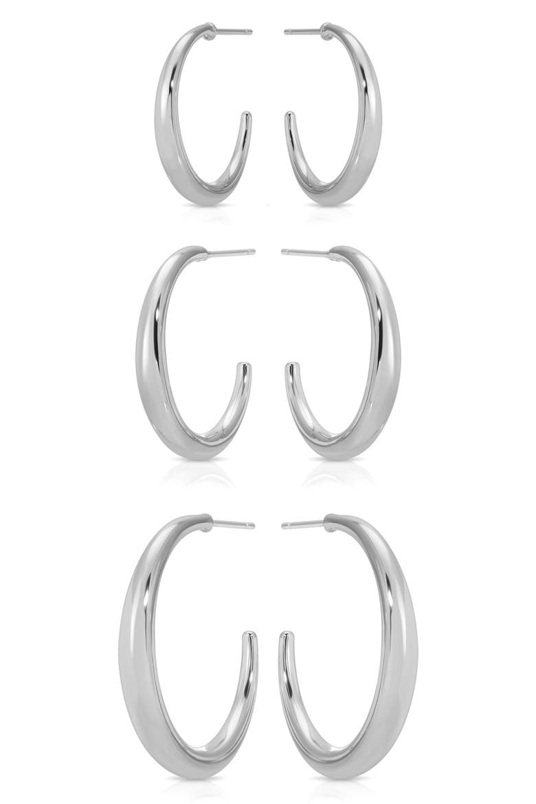 Set of 3 Hoop Earrings, Alternate, color, SILVER