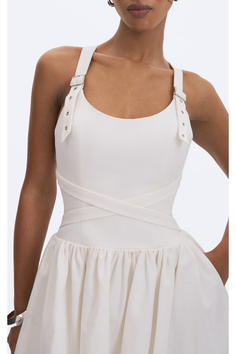 Francine Cotton Denim Crossover Strap Mini Dress, Alternate, color, White