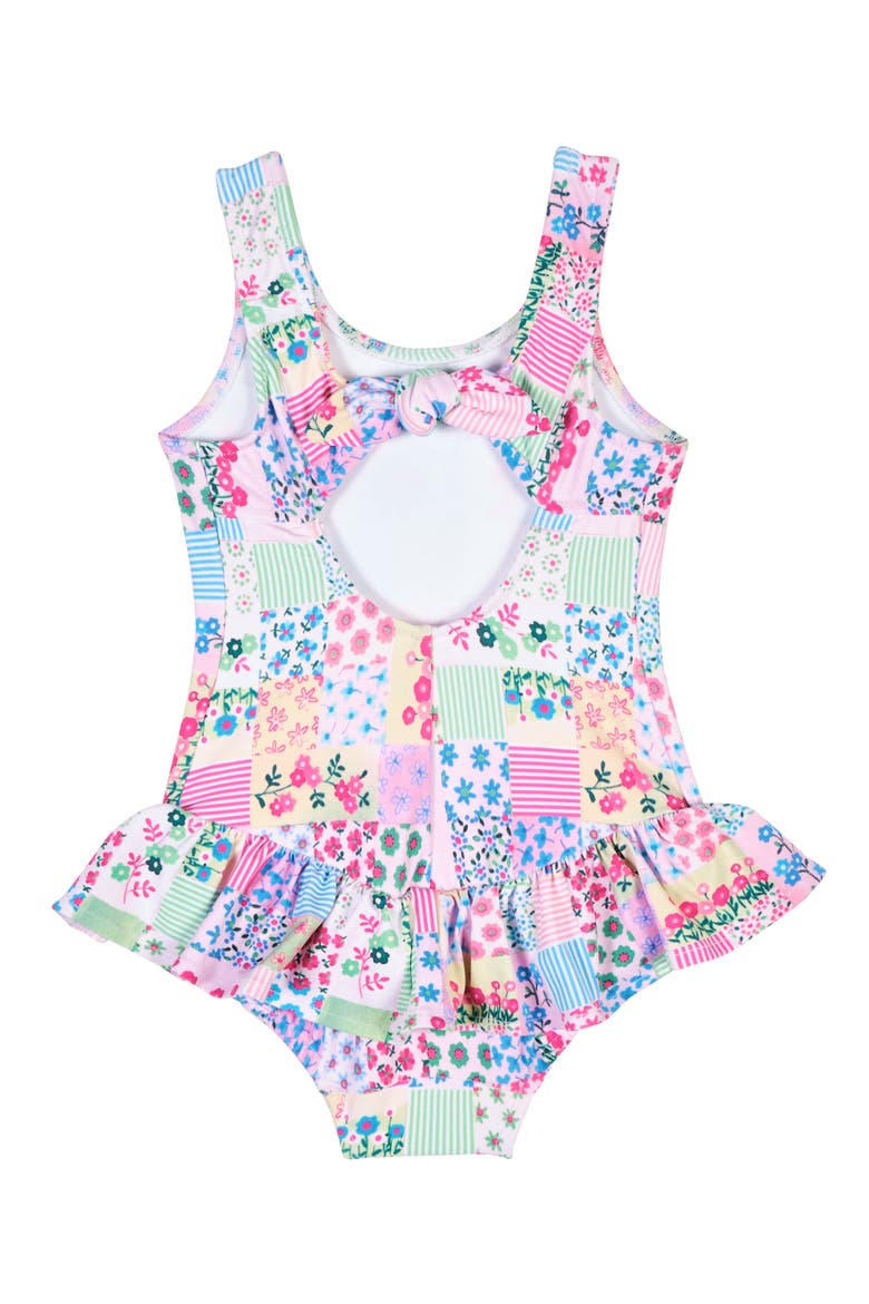 Patchwork Floral Hip Ruffle Swimsuit, Alternate, color, Multi