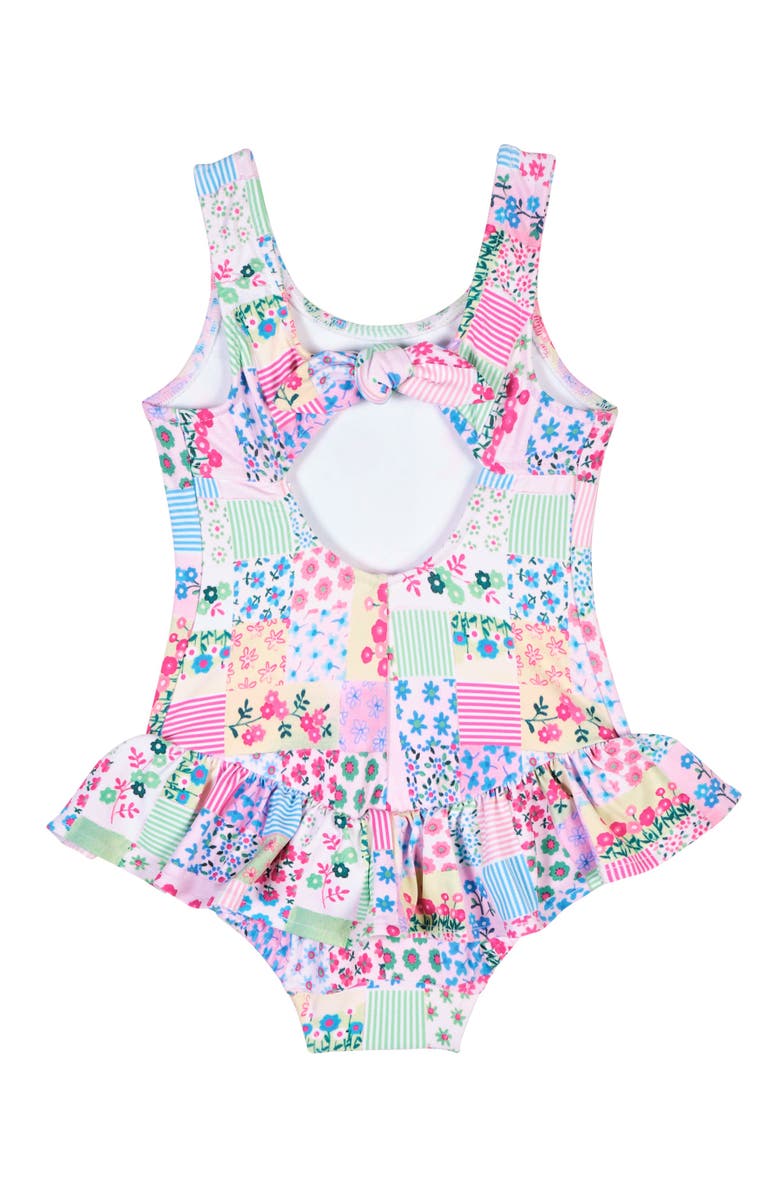 Florence Eiseman Patchwork Floral Hip Ruffle Swimsuit, Alternate, color, Multi