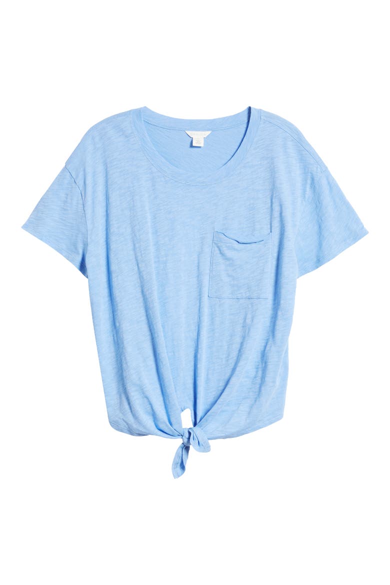 Crewneck Tie Front T-Shirt, Alternate, color, BLUE CORNFLOWER