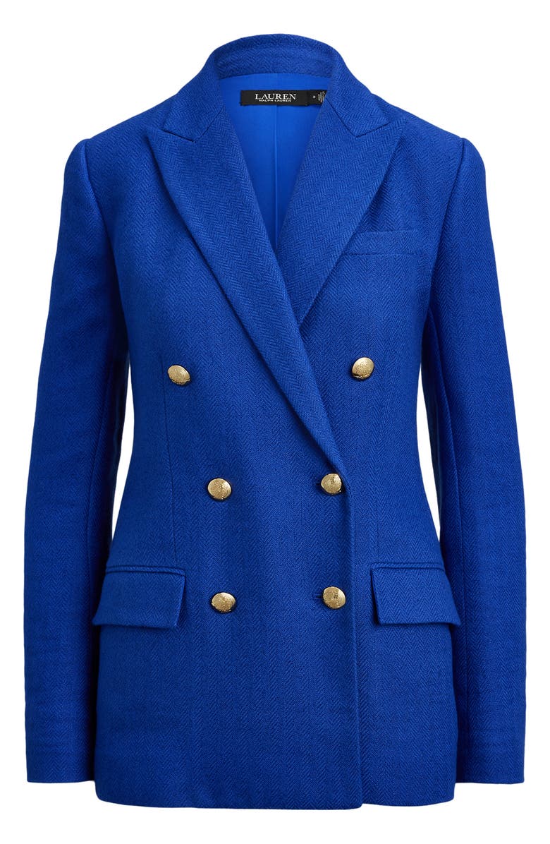 Lauren Ralph Lauren Ryen Houndstooth Cotton & Linen Blazer, Alternate, color, Cruise Royal Blue