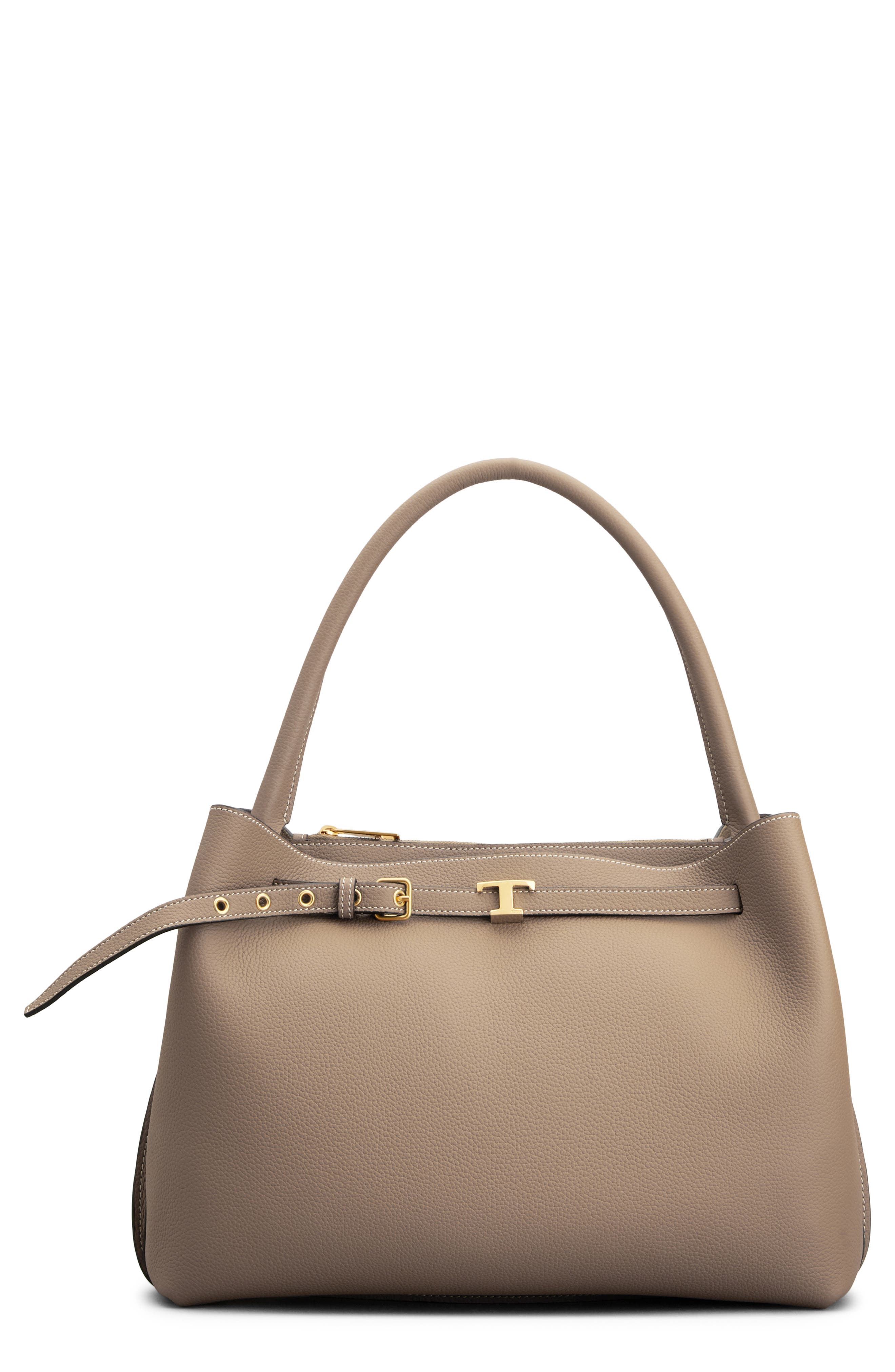 Tod's Small T Timeless Leather Top Handle Bag, Main, color, Creta Chiaro