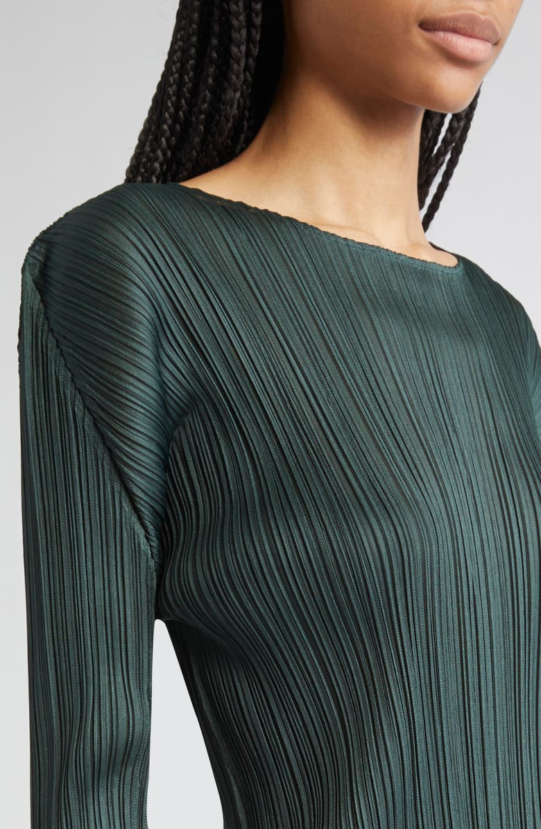 Pleats Please Issey Miyake Monthly Colors December Pleated Long Sleeve Top, Alternate, color, Forest Green