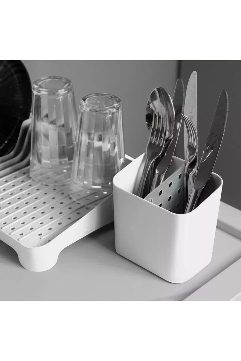 Durable Compact Kitchen Sink Organizer 3 Piece Set, Dish Rack, Cutlery Drainer & Soap Dispenser Caddy with Sponge Holder, Alternate, color, White