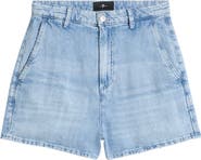 7 For All Mankind High Waist Cotton & Linen Denim Trouser Shorts
