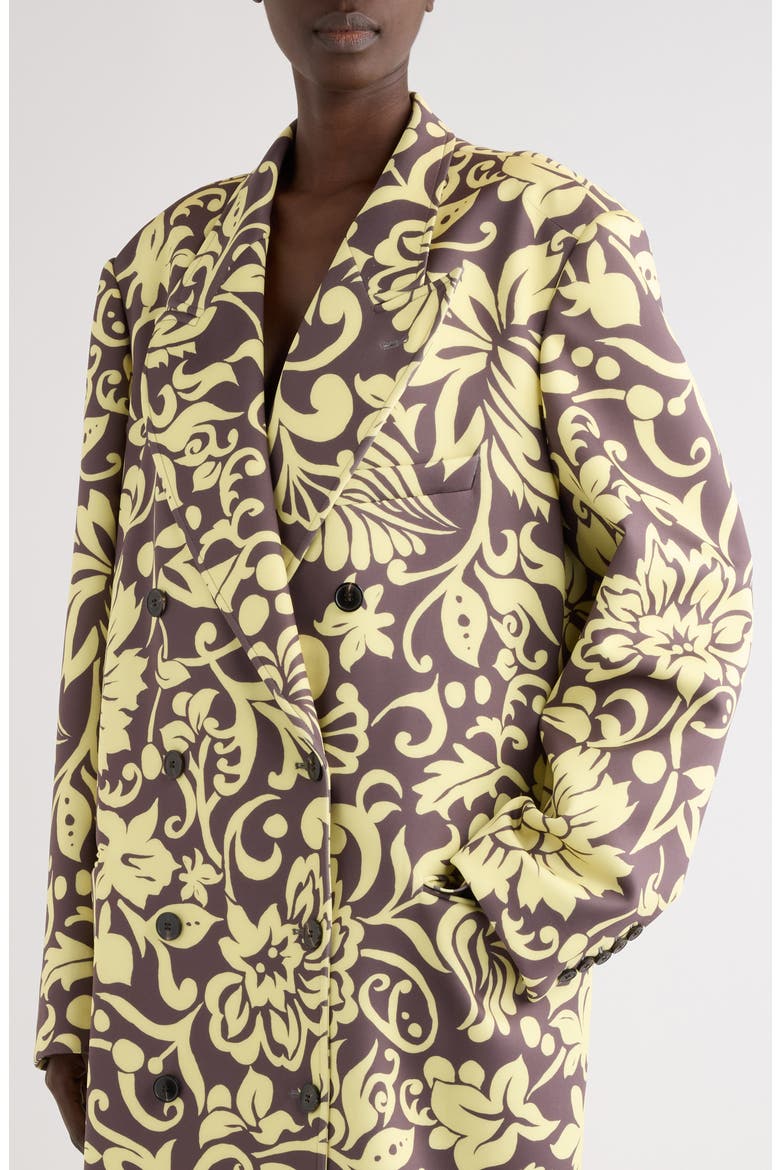 Rosea Historical Floral Double Breasted Scuba Knit Overcoat, Alternate, color, TAUPE