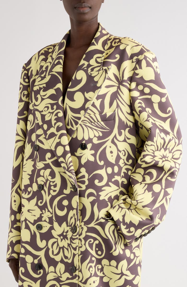 Dries Van Noten Rosea Historical Floral Double Breasted Scuba Knit Overcoat, Alternate, color, Taupe