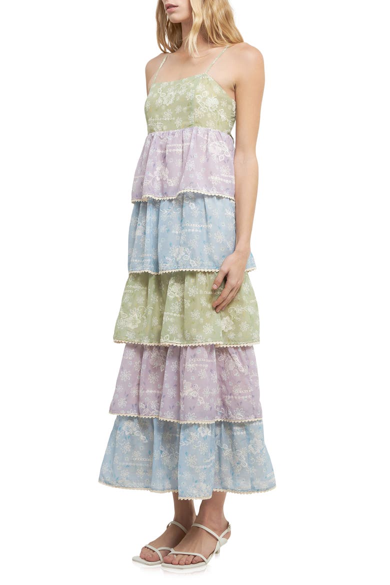 Floral Tiered Maxi Dress, Alternate, color, GREEN MULTI