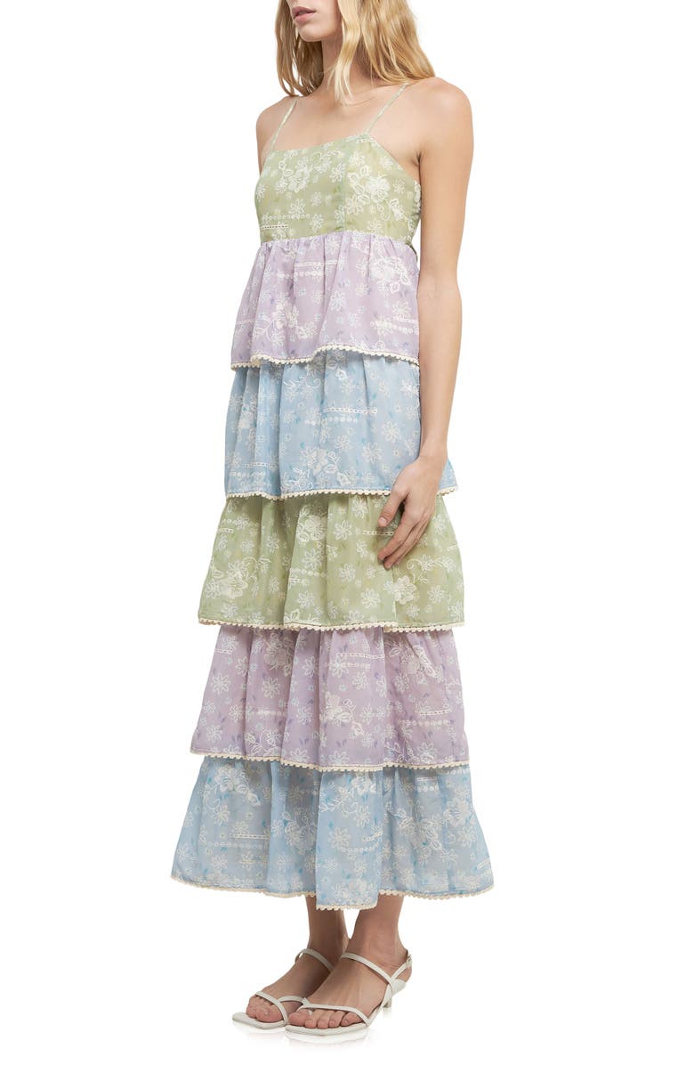 English Factory Floral Tiered Maxi Dress, Alternate, color, Green Multi