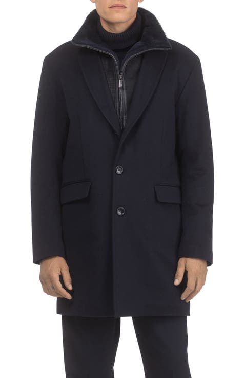 Men's Wool Short Coat Crafted From Loro Piana with Genuine Shearling Trim