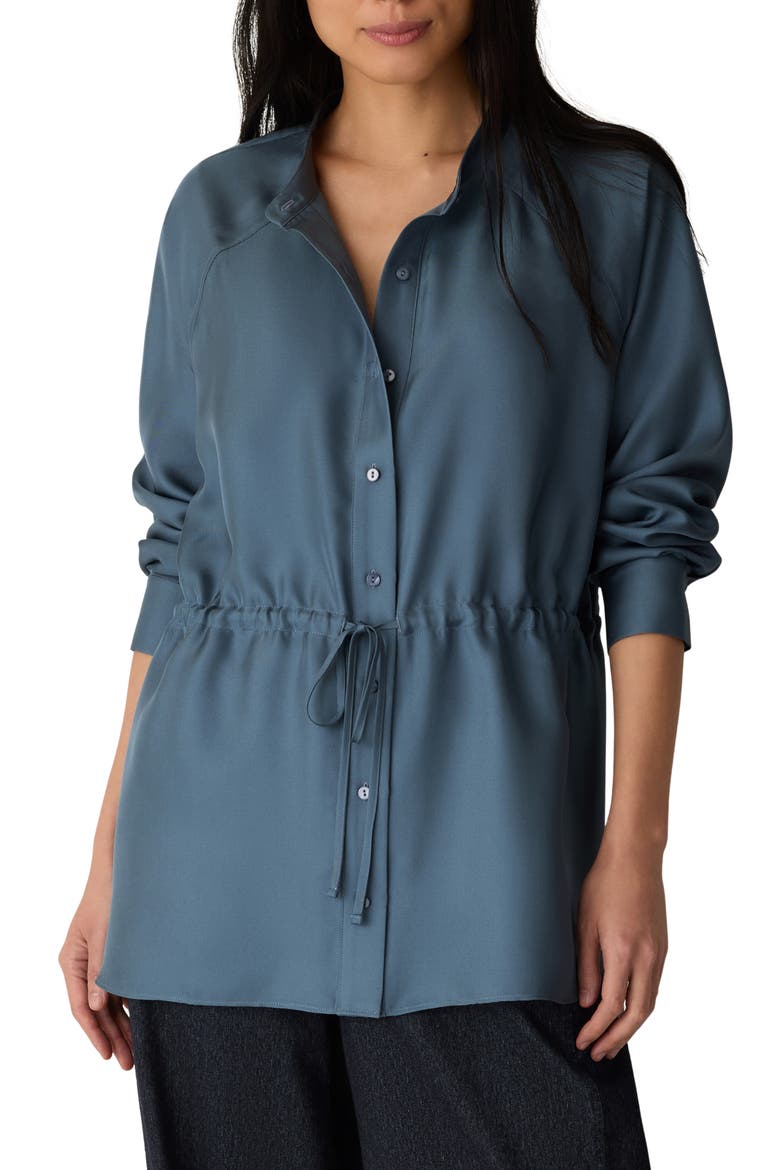 Silk Mandarin Collar Shirt with Tie, Main, color, COLD SPRING