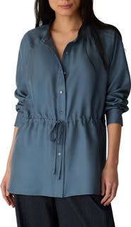 Eileen Fisher Silk Mandarin Collar Shirt with Tie