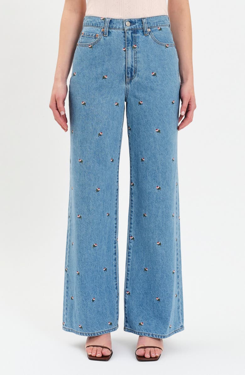 DAZE Farout Floral Embroidered Wide Leg Jeans, Main, color, Fated