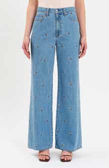 Farout Embroidered Wide Leg Jeans