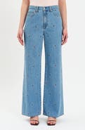 DAZE Farout Embroidered Wide Leg Jeans