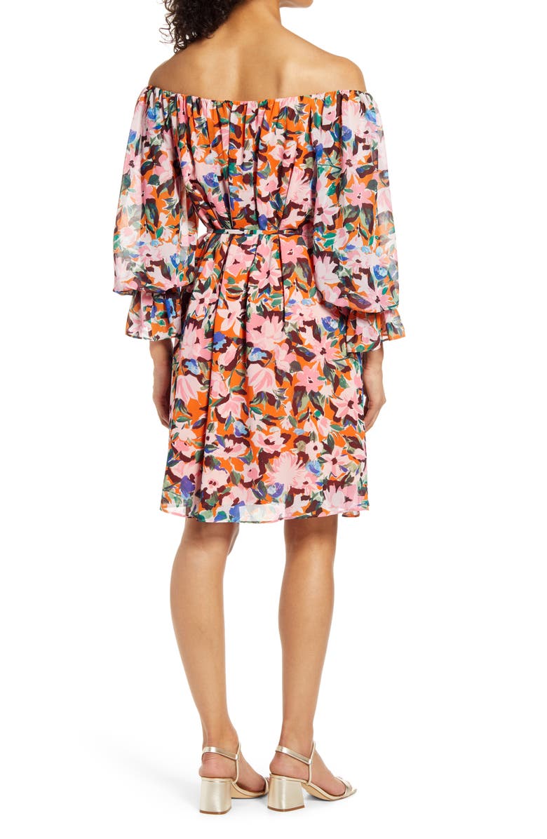 Donna Morgan Floral Long Sleeve Crepe Dress, Alternate, color, 