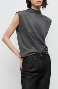 MANGO Extended Shoulder Mock Neck Top