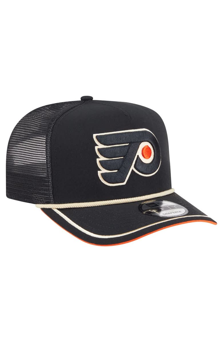 New Era Men's New Era Black Philadelphia Flyers Vintage Team Rope A-Frame 9FIFTY Snapback Hat, Alternate, color,