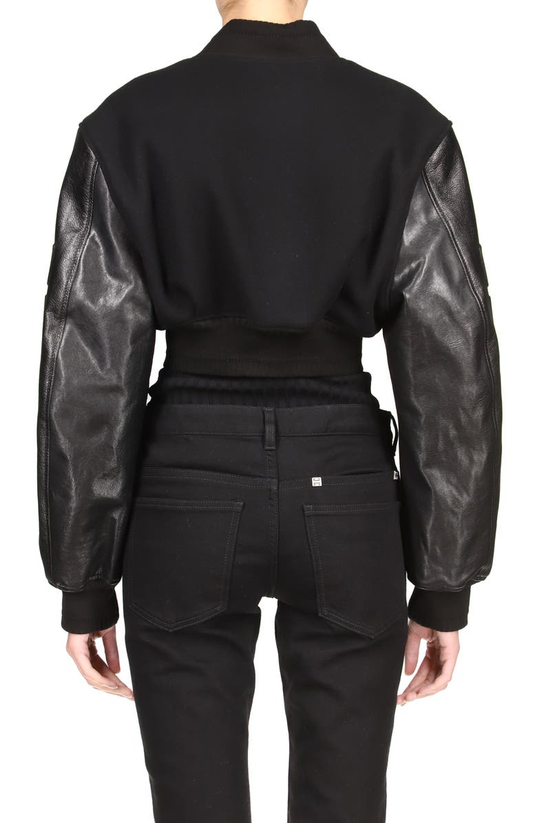 Givenchy Leather Sleeve Logo Crop Varsity Jacket, Alternate, color, 