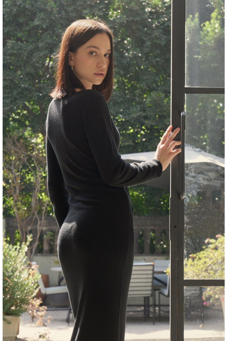 Yvette Featherlight Long Sleeve Dress, Alternate, color, Black