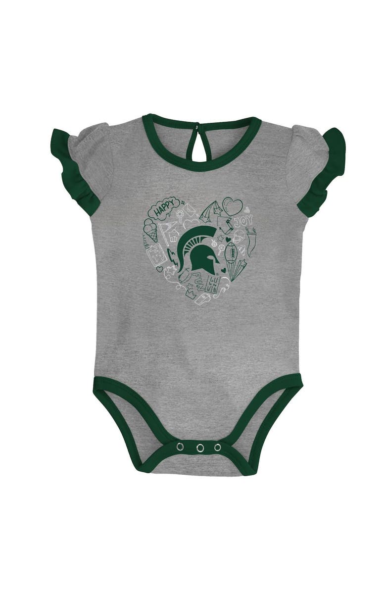 Outerstuff Girls Newborn & Infant Green/Heather Gray Michigan State Spartans Too Much Love Two-Piece Bodysuit Set, Alternate, color, 