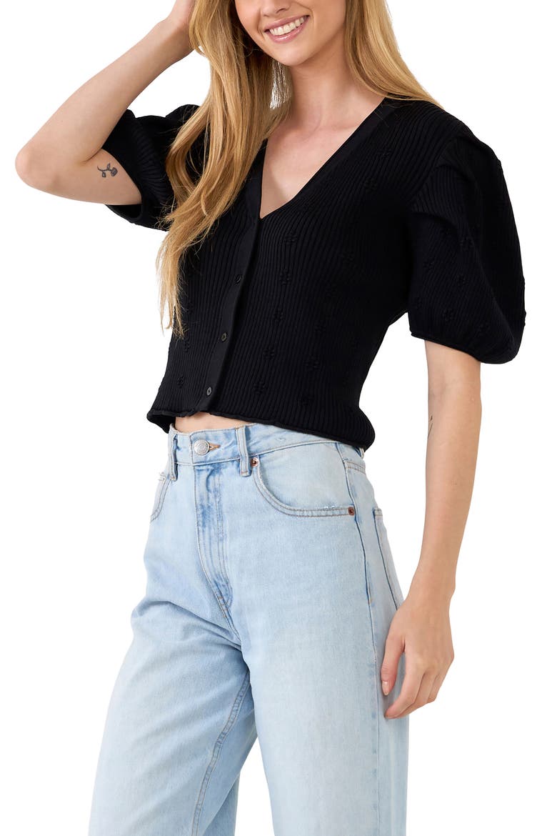 Puff Sleeve Cardigan, Alternate, color, BLACK