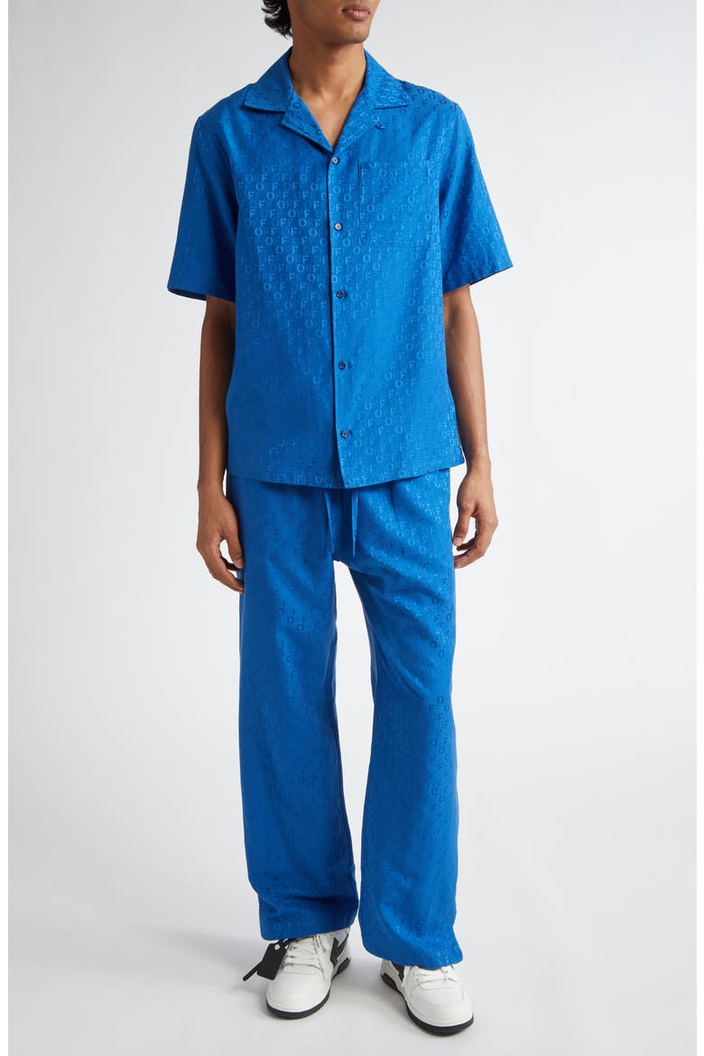 Logo Cotton & Silk Jacquard Pajama Pants, Alternate, color, BLUE - N