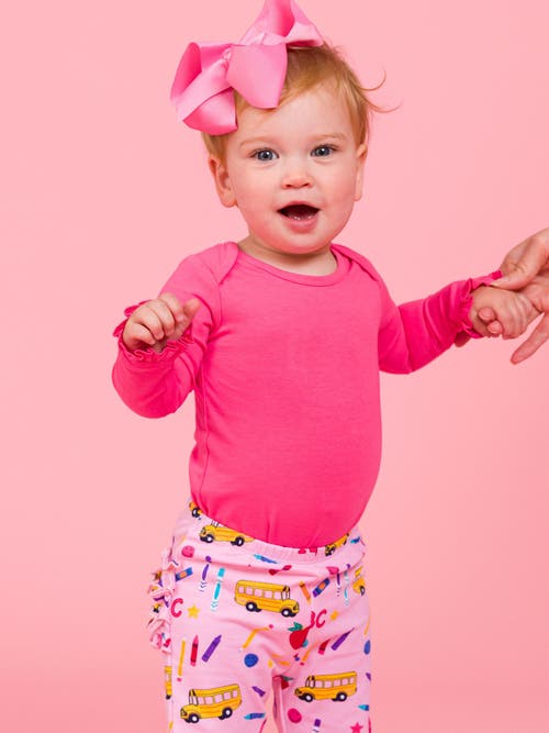 Rufflebutts Baby/toddler Girls Knit Long Sleeve Ruffle Layering Bodysuit In Red