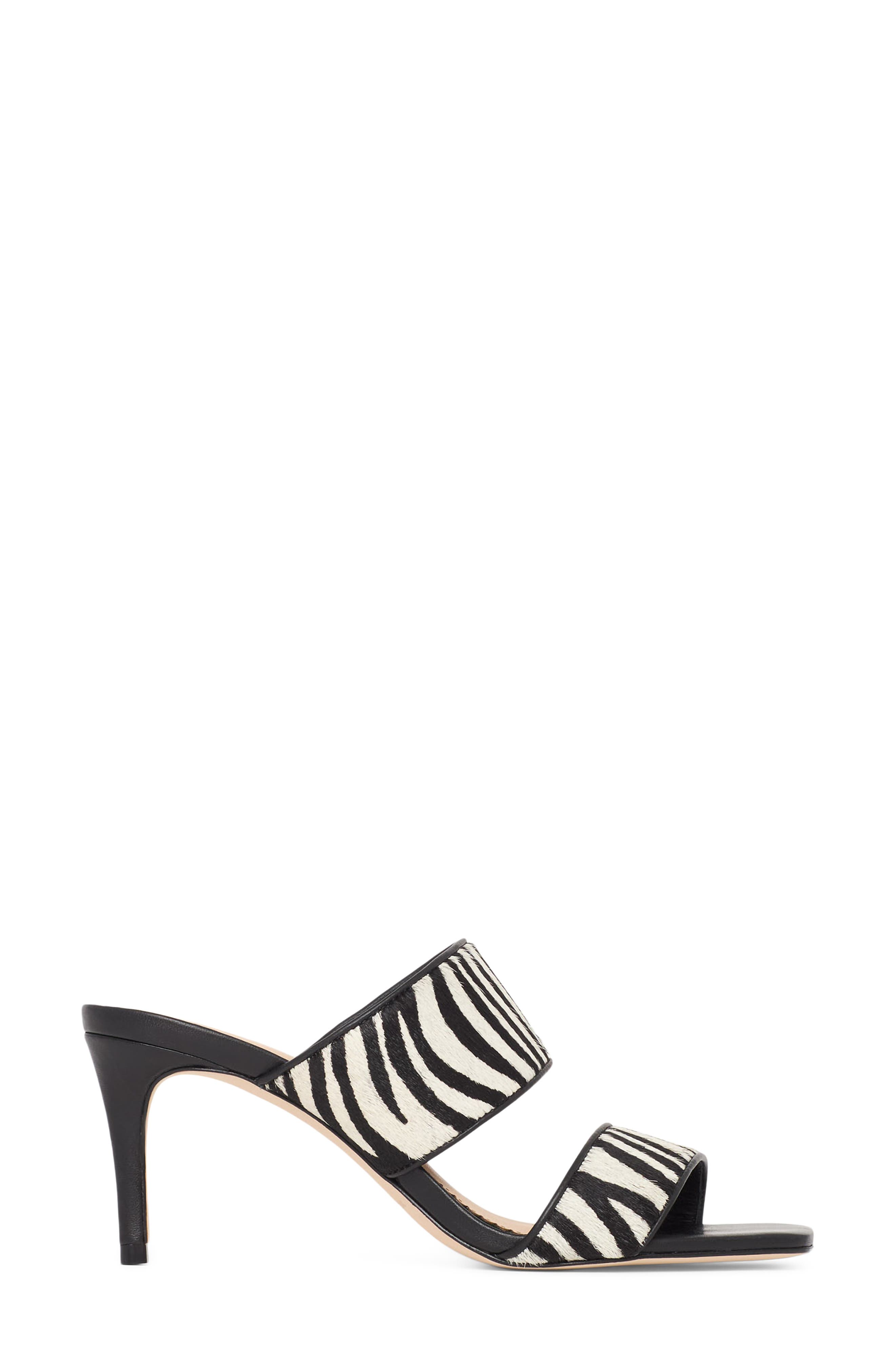 Cinq à Sept Sutton Zebra Haircalf Slide Sandal, Alternate, color, Black/ Ivory