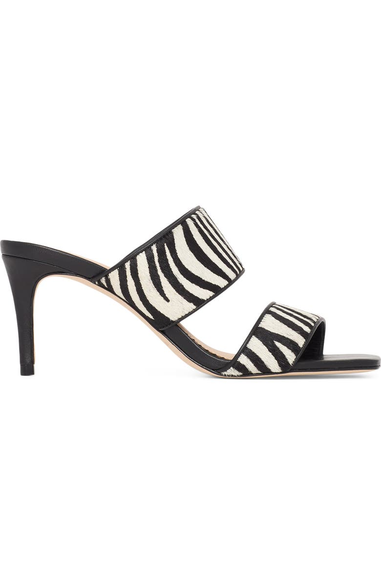 Cinq à Sept Sutton Zebra Haircalf Slide Sandal, Alternate, color, Black/ Ivory