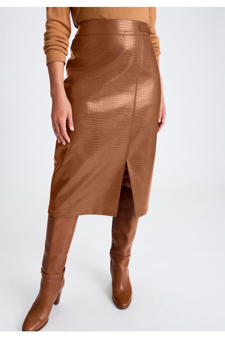 Faux Leather Croc Wrap Skirt, Alternate, color, COGNAC