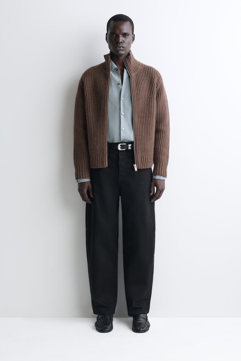 Mock-neck Knitted Wool Jacket, Alternate, color, BROWN