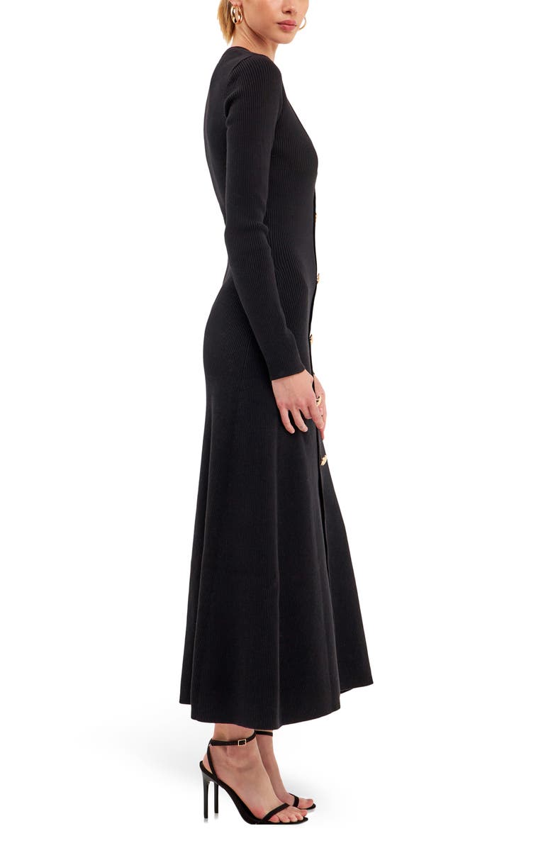 Endless Rose Premium Front Button Long Sleeve Rib Midi Dress, Alternate, color,