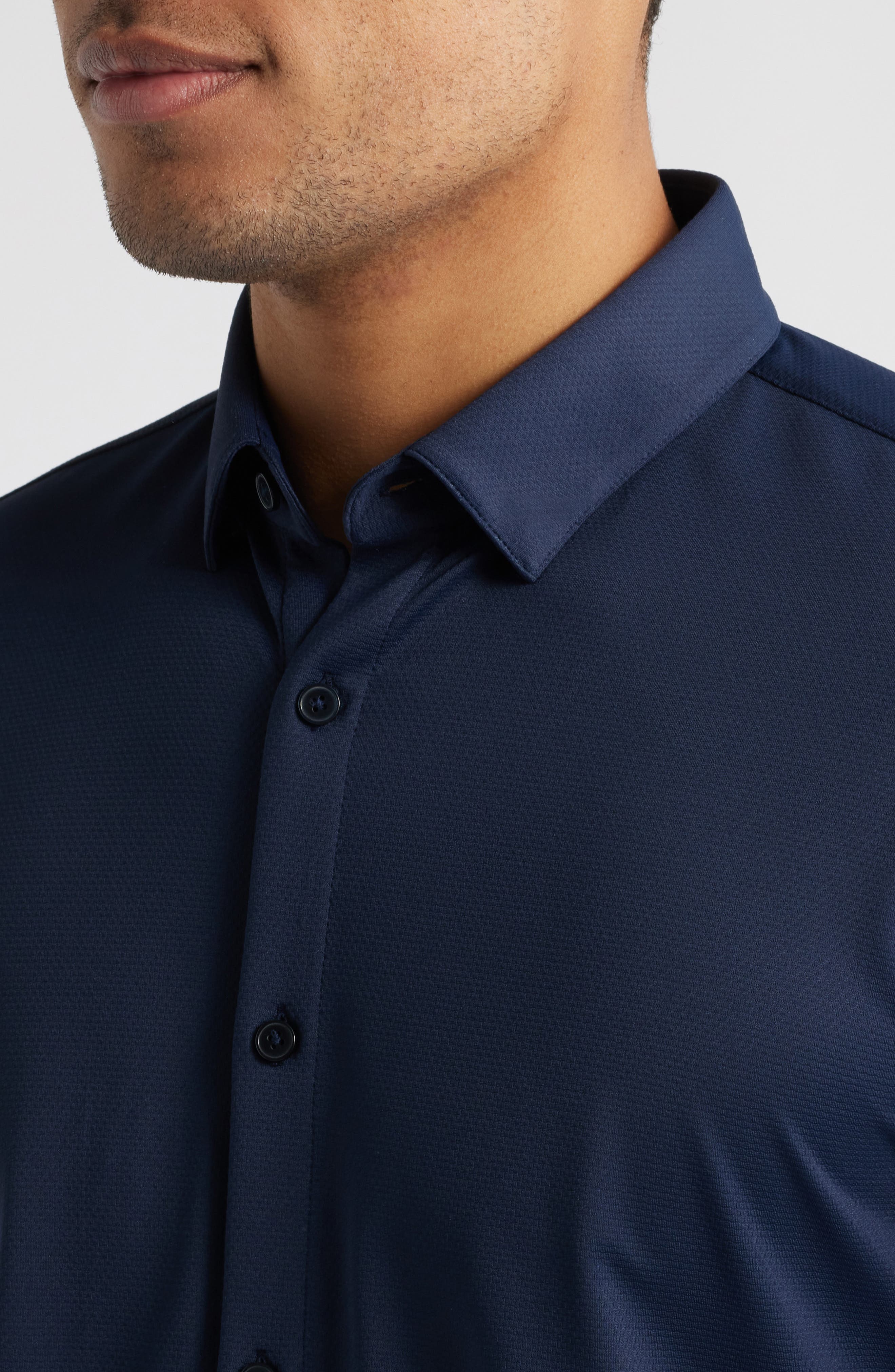 Halyard Trim Fit Solid Textured Knit Button-Up Shirt - image 4
