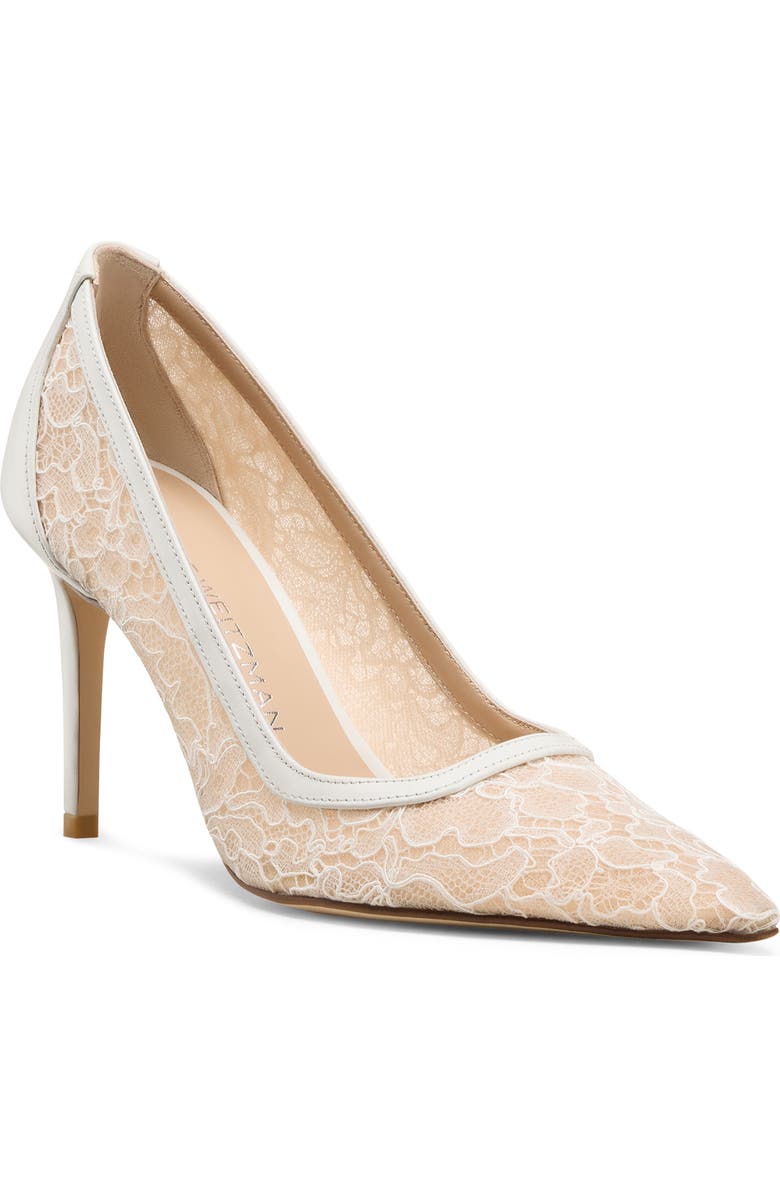 Stuart Weitzman Stuart Power 85 Lace Pointed Toe Pump, Main, color,
