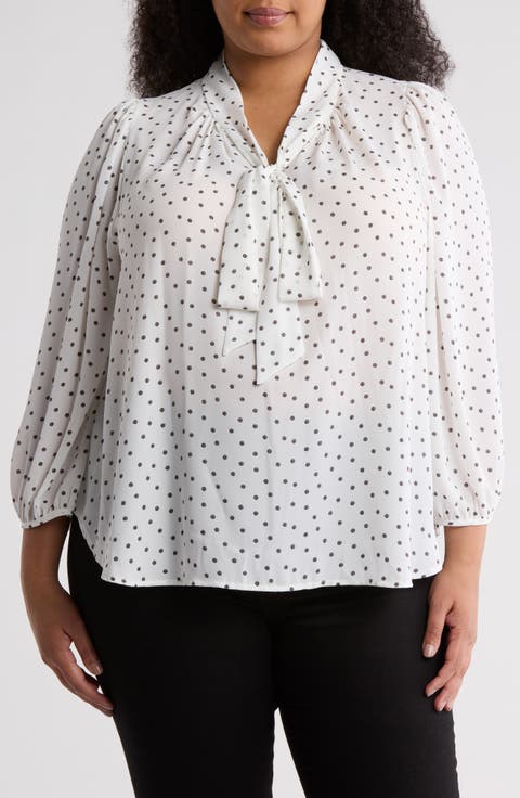 Polka Dot Neck Tie Blouse