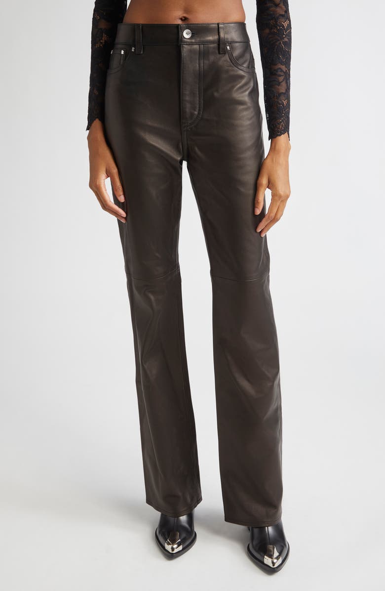 Rabanne Flare Lambskin Leather Pants, Main, color, Black