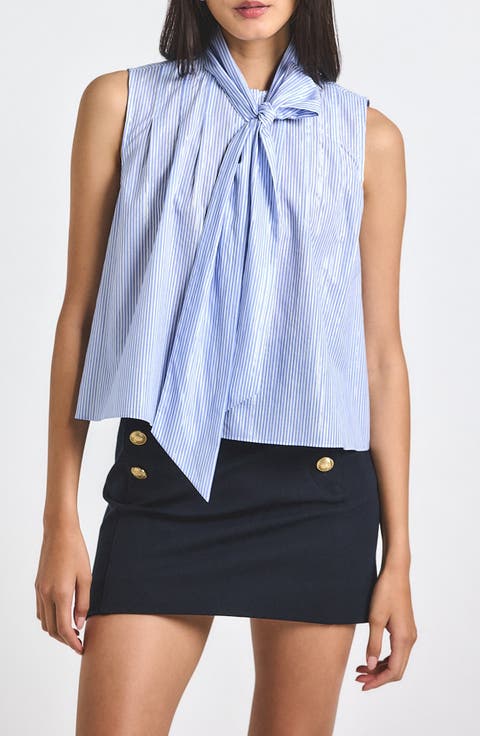 Aviana Stripe Sleeeless Tie Neck Top