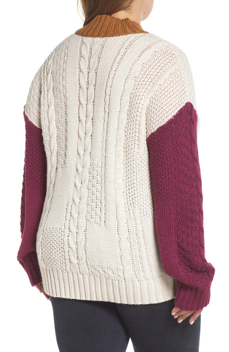 BP. Colorblock Cable Knit Pullover, Alternate, color, 
