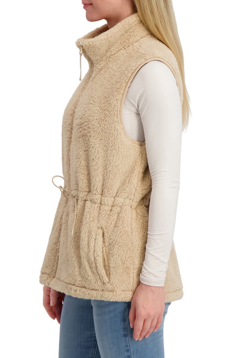 Faux Shearling Zip Front Vest, Alternate, color, KHAKI